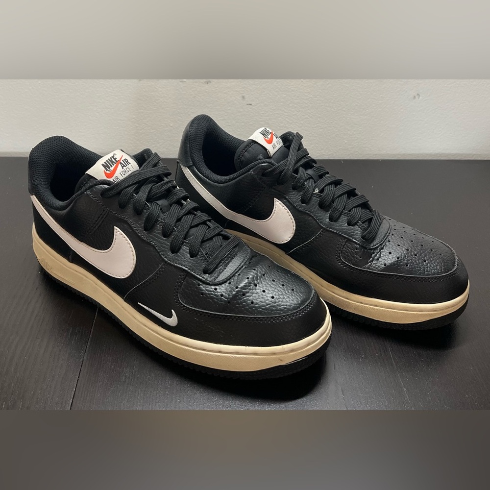 Nike Air Force 1 Low Mini Swoosh Black White Shoes Sneakers US Size 7.5